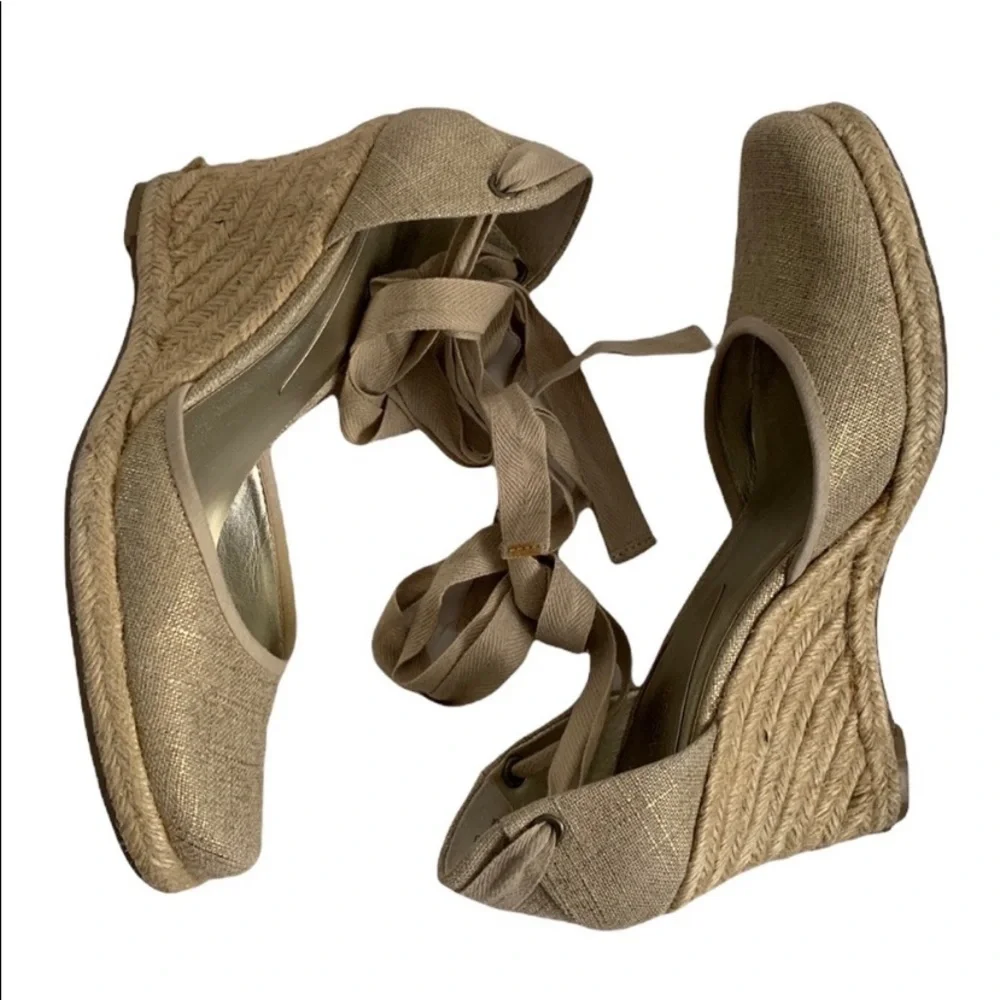 Nine West Golano Ankle Wrap Espadrille Wedge Sandals Metallic Gold